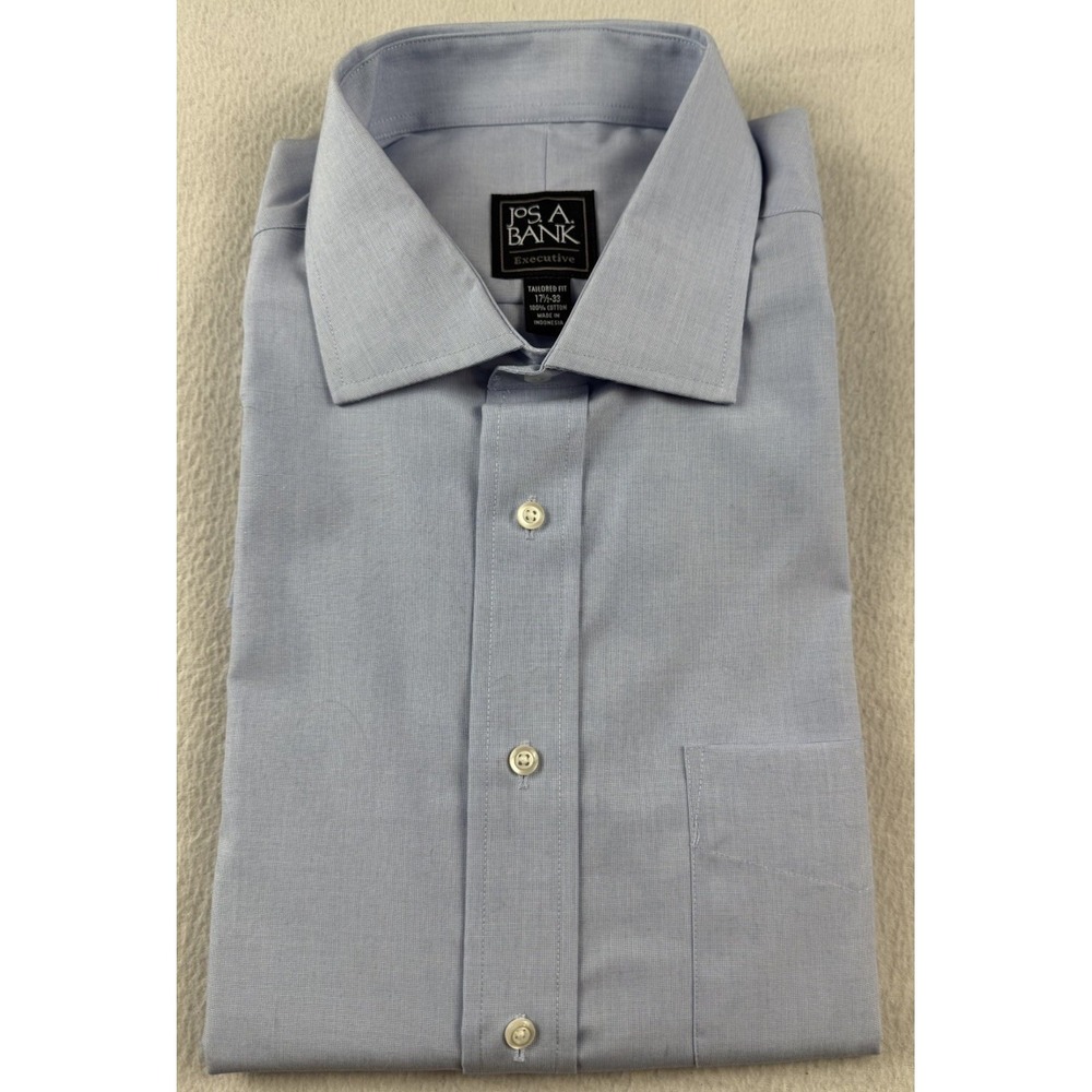 Jos A Bank Dress Shirt Mens 17 1/2 - 33 Button Up Tailored Fit Blue NWT